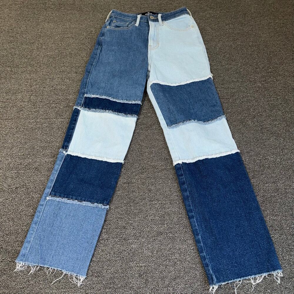 Hollister Ultra High Rise Patchwork Jeans Straight Vintage Stretch 00R W23/L27